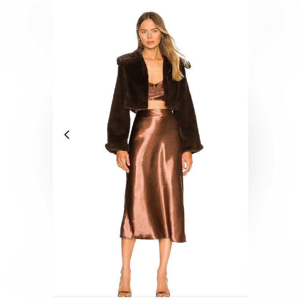 NWT Lovers and Friends Benny midi skirt chocolate brown satin bias Revolve S - Picture 5 of 10